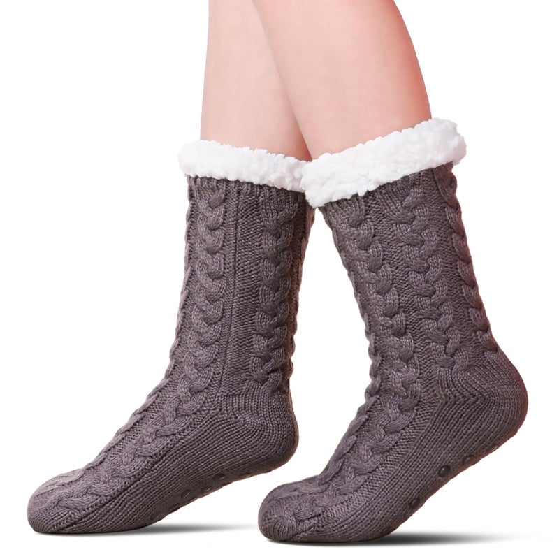 SDBING Women's Winter Super Soft Warm Cozy Fleece Lined Fuzzy Slipper Socks with Grippers (Dark Gray, 6-10) - Image 1